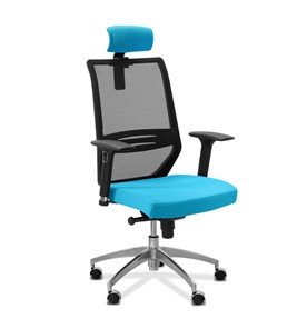 Кресло в офис Aero lux с подголовником, сетка/ткань TW / черная/голубая в Симферополе