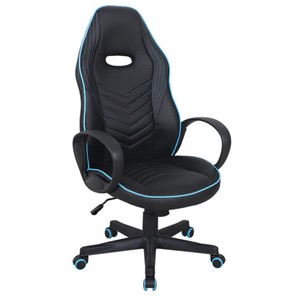 Кресло офисное BRABIX "Flame GM-004", экокожа, черное/голубое, 532498 в Симферополе