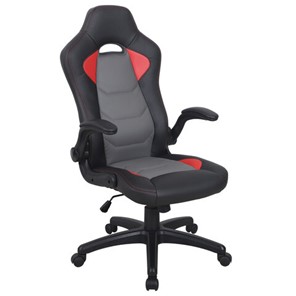 Кресло офисное BRABIX "Skill GM-005", откидные подлокотники, экокожа, черное/красное, 532496 в Симферополе
