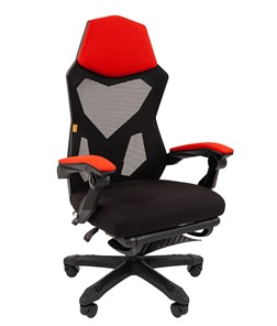 Кресло CHAIRMAN 571 с подставкой для ног , сетчатый акрил / полиэстер черный/красный в Симферополе