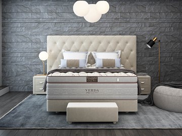 Кровать 2-спальная Luxe/Podium M 160х200, Флок (Велсофт Бежевый) в Симферополе