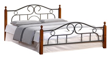 Кровать с основанием AT-808 дерево гевея/металл, 160*200 см (Queen bed), красный дуб/черный в Симферополе