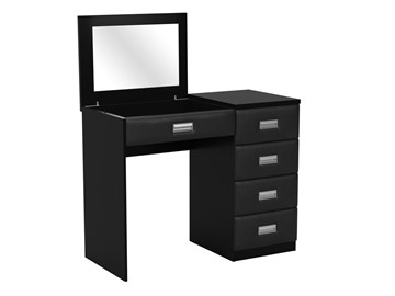 Косметический стол Como/Veda, с зеркалом, 4 ящика, правый, ЛДСП черный/экокожа черная в Симферополе