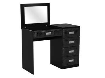 Косметический стол Como/Veda, с зеркалом, 4 ящика, правый, ЛДСП черный/Экокожа кайман черный в Симферополе