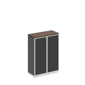 Шкаф для документов средний со стеклянными дверьми в рамке Bravo, дуб гладстоун/антрацит премиум (90х40х124,6) в Симферополе