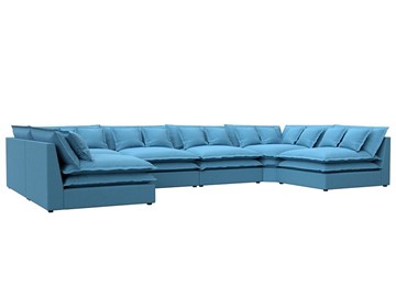 Большой П-образный диван Лига-040, Амур голубой (рогожка) в Симферополе