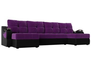 П-образный диван Меркурий П, Фиолетовый/черный (вельвет/экокожа) в Симферополе