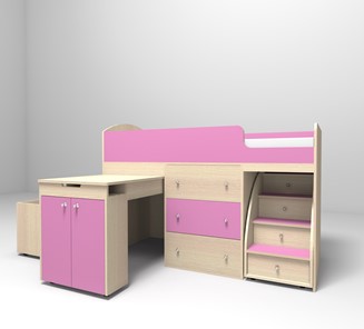 Детская кровать-шкаф Малыш 1600, корпус Дуб, фасад Розовый в Симферополе