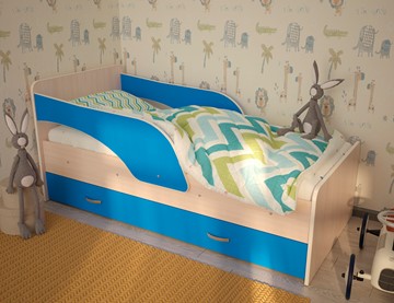 Детская кровать с ящиками Максимка, корпус Млечный дуб, фасад Синий в Симферополе - предосмотр