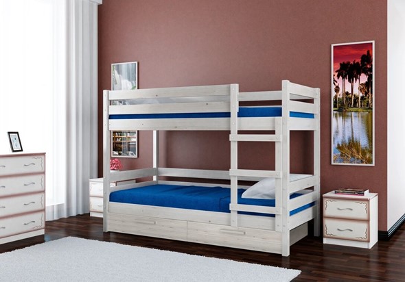 Кровать в детскую Джуниор двухъярусная с ящиками (Белый Античный) в Симферополе - изображение