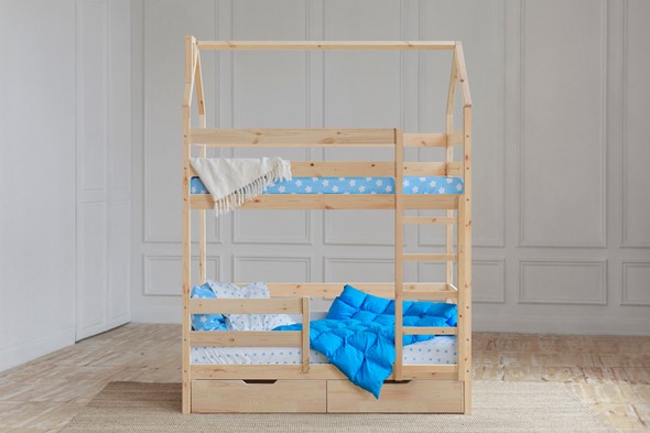 Двухэтажная детская кровать Домик с ящиками, без покраски в Симферополе - изображение