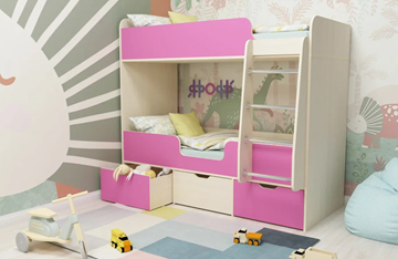 Детская 2-х ярусная кровать Малыш двойняшка 70х160, корпус Дуб молочный, фасад Розовый в Симферополе