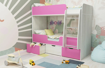Детская двухэтажная кровать Малыш двойняшка 70х160, корпус Винтерберг, фасад Розовый в Симферополе