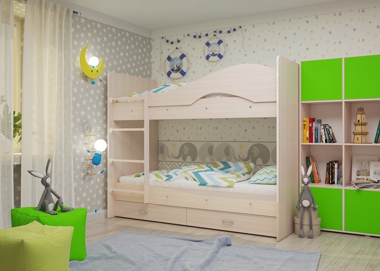 Детская 2-ярусная кровать Мая на щитах, цвет Млечный дуб в Симферополе - изображение 2