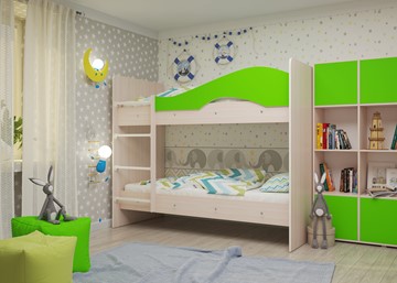 Детская 2-х ярусная кровать Мая на щитах, корпус Млечный дуб, фасад Салатовый в Симферополе - предосмотр 1
