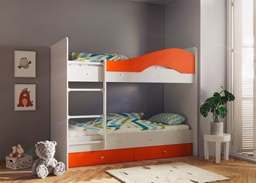 Кровать 2-ярусная Мая с 2 ящиками на щитах, корпус Млечный дуб, фасад Оранжевый в Симферополе - предосмотр