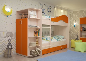 Кровать 2-ярусная Мая с 2 ящиками на щитах, корпус Млечный дуб, фасад Оранжевый в Симферополе - предосмотр 1