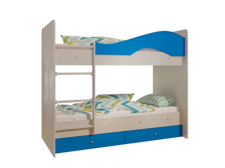 Двухэтажная кровать Мая с 2 ящиками на щитах, корпус Млечный дуб, фасад Синий в Симферополе - изображение 4