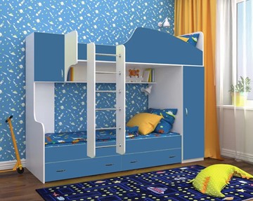 Детская кровать-шкаф Юниор-2, каркас Белое дерево, фасад Лазурь в Симферополе