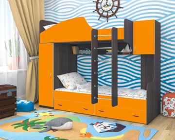Детская кровать-шкаф Юниор-2, каркас Ясень анкор темный, фасад Оранжевый в Симферополе