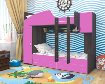 Детская кровать-шкаф Юниор-2, каркас Ясень анкор темный, фасад Розовый в Симферополе