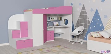 Детская кровать-шкаф Кадет-1, корпус Белое дерево, фасад Розовый в Симферополе
