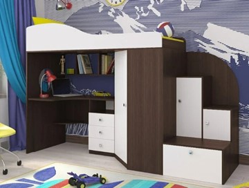 Детская кровать-шкаф Кадет-1, корпус Ясень анкор темный, фасад Белое дерево в Симферополе