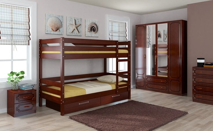 Двухэтажная детская кровать Джуниор двухъярусная (Орех) в Симферополе - изображение 1