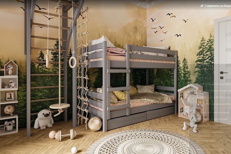 Кровать детская Джуниор двухъярусная с ящиками (Антрацит) в Симферополе - изображение 1
