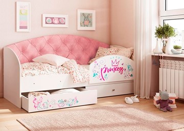 Кровать детская Эльза с бортиком, Розовый (щиты) в Симферополе