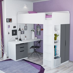 Кровать-чердак с письменным столом и шкафом POLINI Kids Simple Белый / Серый в Симферополе - предосмотр 3