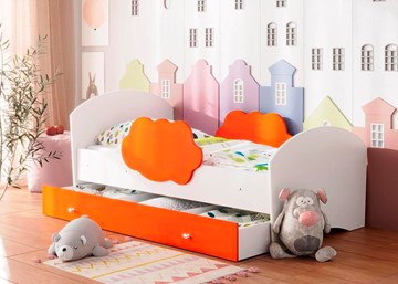 Кровать детская Тучка с ящиком, корпус Белый, фасад Оранжевый в Симферополе
