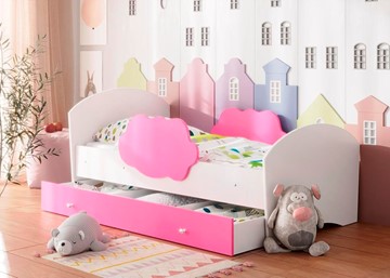 Детская кровать Тучка с ящиком, корпус Белый, фасад Розовый в Симферополе