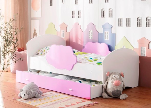 Детская кровать с бортиками Тучка с ящиком, корпус Белый, фасад Ирис в Симферополе - изображение