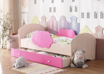 Детская кровать Тучка с ящиком, корпус Дуб млечный, фасад Розовый в Симферополе