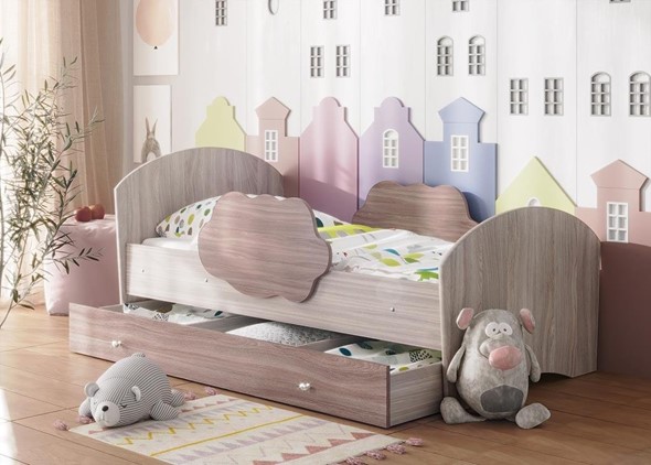 Детская кровать Тучка с ящиком, корпус Ясень Шимо светлый, фасад Ясень Шимо темный в Симферополе - изображение