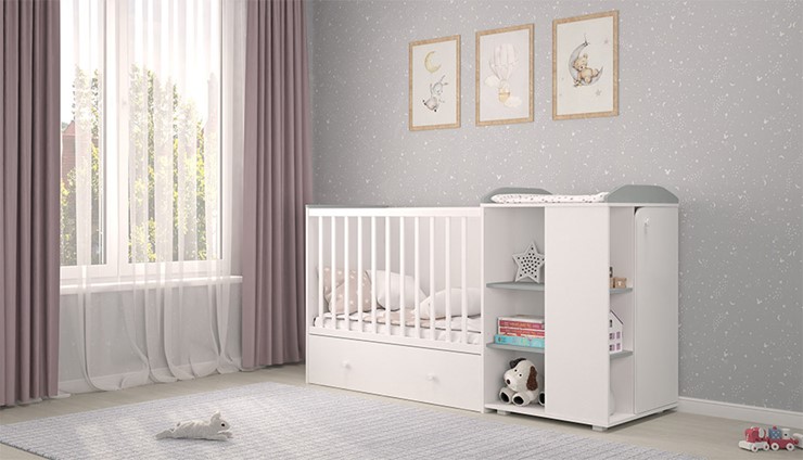Детская кровать с комодом POLINI Kids Ameli 800 Белый / Серый, серия AMELI в Симферополе - изображение 2
