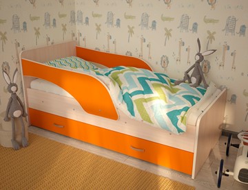 Кровать с ящиками Максимка, корпус Млечный дуб, фасад Оранжевый в Симферополе - предосмотр