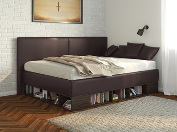 Кровать в детскую Lancaster 1, 120х200, ЛДСП венге, экокожа коричневая в Симферополе