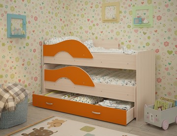 Двухъярусная детская кровать Радуга 1.6 с ящиком, корпус Млечный дуб, фасад Оранжевый в Симферополе