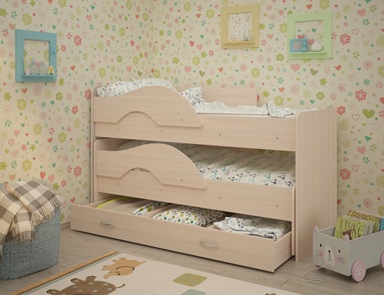 Детская 2-х ярусная кровать Радуга 1.6 с ящиком, цвет Млечный дуб в Симферополе - изображение