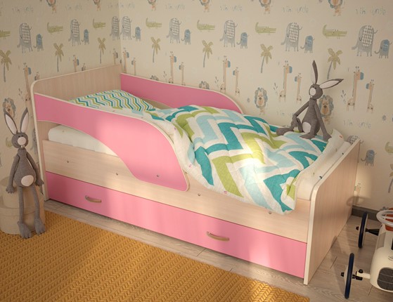 Кровать с бортиками Максимка, корпус Млечный дуб, фасад Розовый в Симферополе - изображение