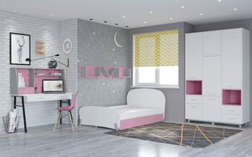 Подростковая мебель POLINI Kids Mirum №4 Белый / Серый / Розовый в Симферополе