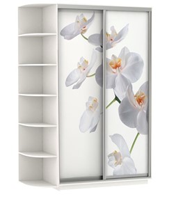 Шкаф-купе двухдверный Хит, 1500x600x2200, фотопечать, со стеллажом, белая орхидея, белый снег в Симферополе