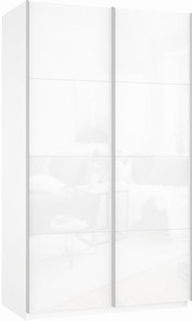 Шкаф 2-дверный Прайм (Белое стекло/Белое стекло) 1400x570x2300, белый снег в Симферополе