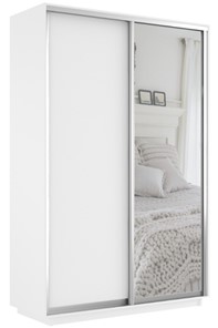 Шкаф 2-х дверный Экспресс (ДСП/Зеркало) 1200х450х2400, белый снег в Симферополе