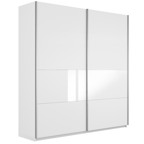 Шкаф 2-х дверный Широкий Прайм (ДСП / Белое стекло) 2200x570x2300, Белый снег в Симферополе