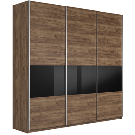 Шкаф Широкий Прайм (ДСП / Черное стекло) 2400x570x2300, Крафт Табачный в Симферополе - изображение