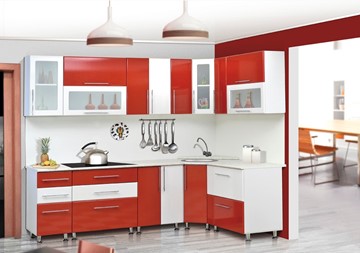 Угловая кухня Мыло 224 2600х1600, цвет Красный/Белый металлик в Симферополе