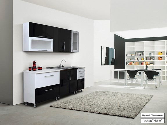 Модульный кухонный гарнитур Мыло 224 2000х718, цвет Черный/Белый металлик в Симферополе - изображение